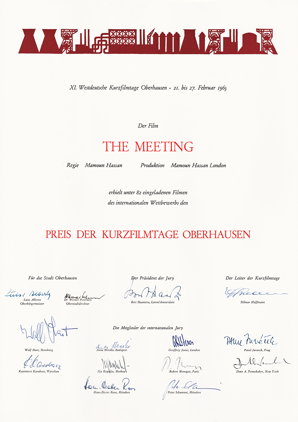 The Meeting (1965) Oberhausen Certificate